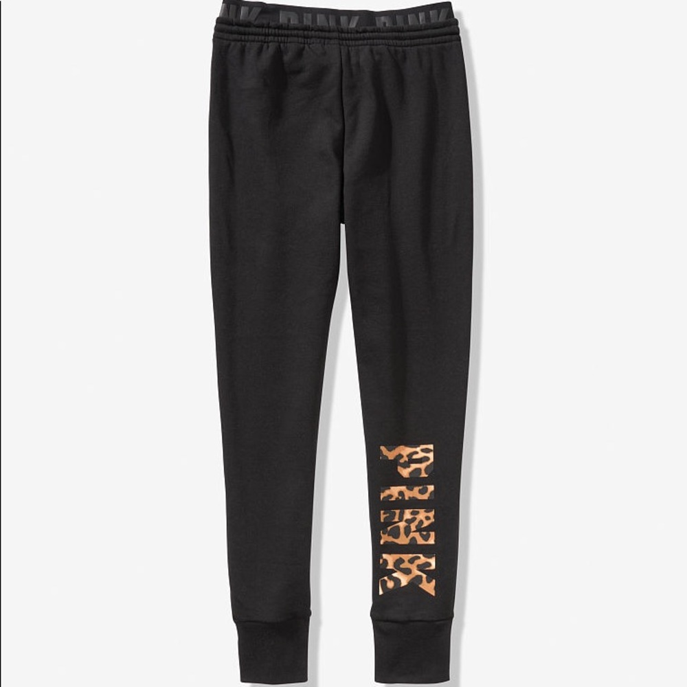 💕VS PINK BLACK & LEOPARD HIGHWAIST SKINNY JOGGERS - Picture 6 of 8